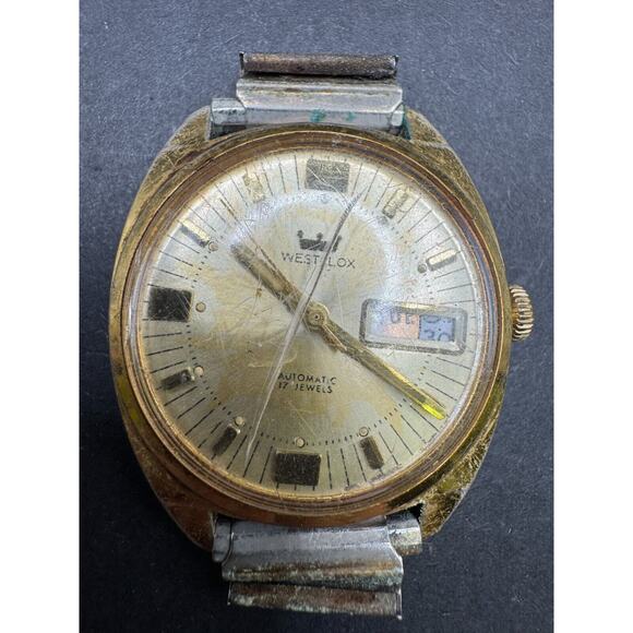 Westclox 17 Jewels Automatic Watch Gold Tone Day/Date Water & Shock Resistant - Picture 1 of 6